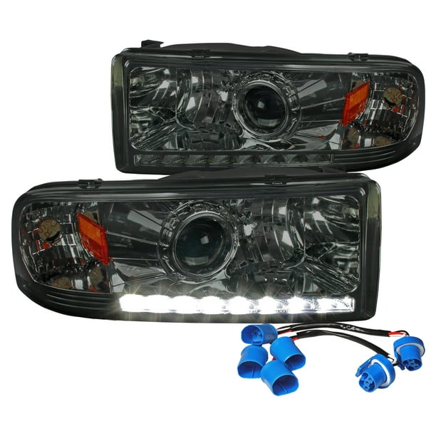 For 1994-2001 Dodge Ram 1500 Black LED Strip Halo Projector Headlights Lamps